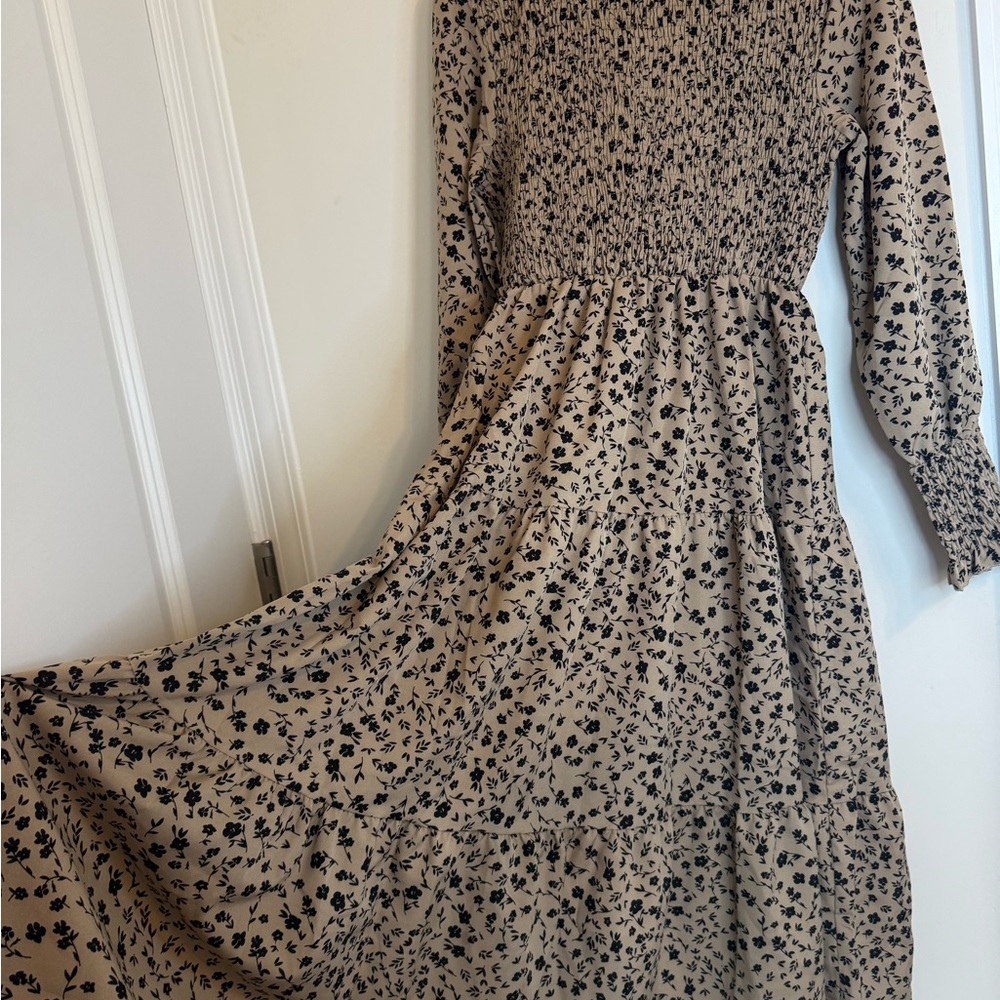 Brown and Tan Long Sleeve Bishop Sundress